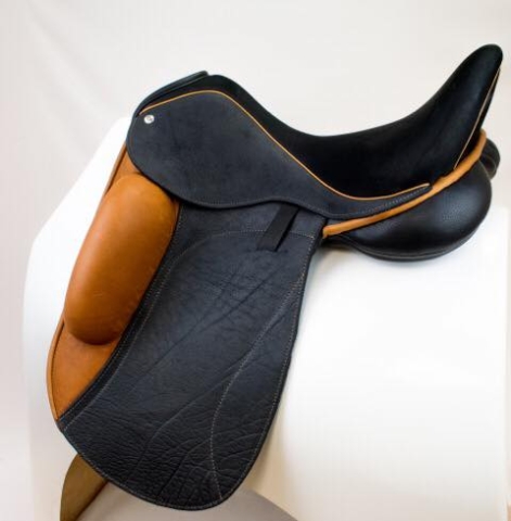 Everest mono blk buff caramel block facing welt - Custom Saddlery, Dressage Saddles | Drakesaddlesavvy.com