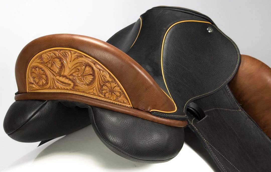 Flight brn buff tooled cantle - Custom Saddlery, Dressage Saddles | Drakesaddlesavvy.com