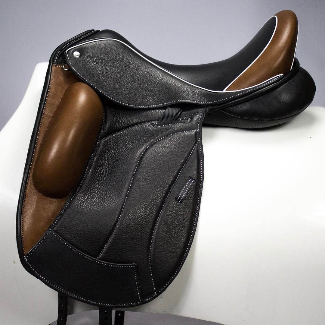 Icon black bronz white welt - Custom Saddlery, Dressage Saddles | Drakesaddlesavvy.com