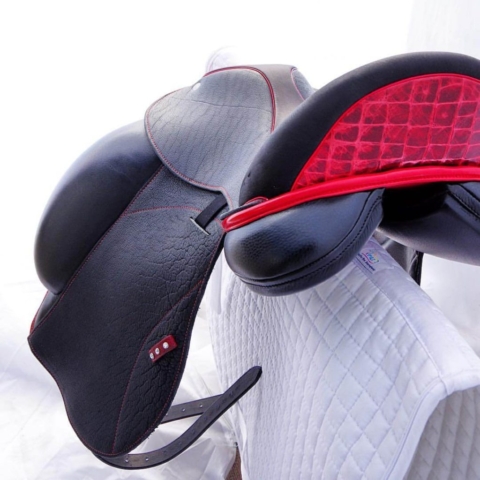 Icon hybrid red croc facing - Custom Saddlery, Dressage Saddles | Drakesaddlesavvy.com