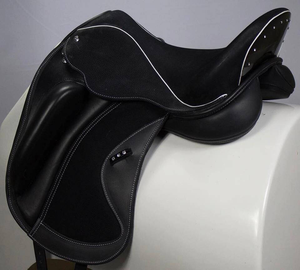Solo MKII black vienna white welt crystal loop - Custom Saddlery, Dressage Saddles | Drakesaddlesavvy.com